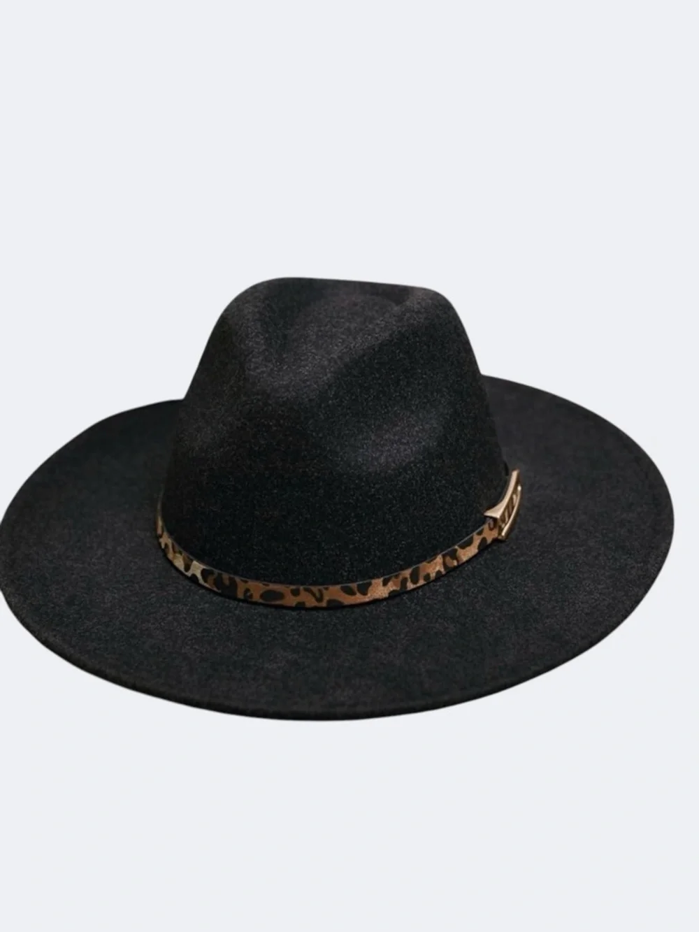 Mud Pie Black Felt Leopard Band Fedora